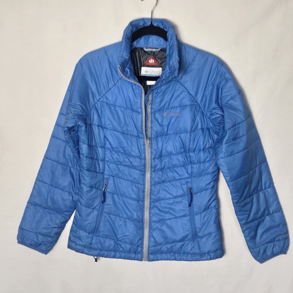 Columbia Down Jacket 650TD Womens S Blue Full Zip Turbo Omni Heat Puffer Coat